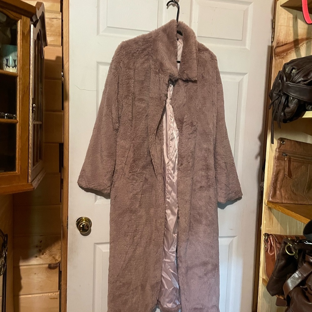 SHEIN pink faux fur coat
